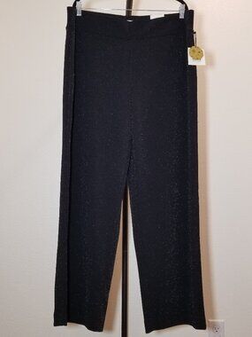 Anne Klein Womens XL Black Wide Leg Pants Sparkle Metallic Party Festival NWT